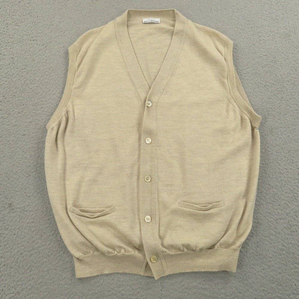 Maus & Hoffman Cardigan Men 56 XL Virgin Wool Sleeveless Vest Made in Italy Oat